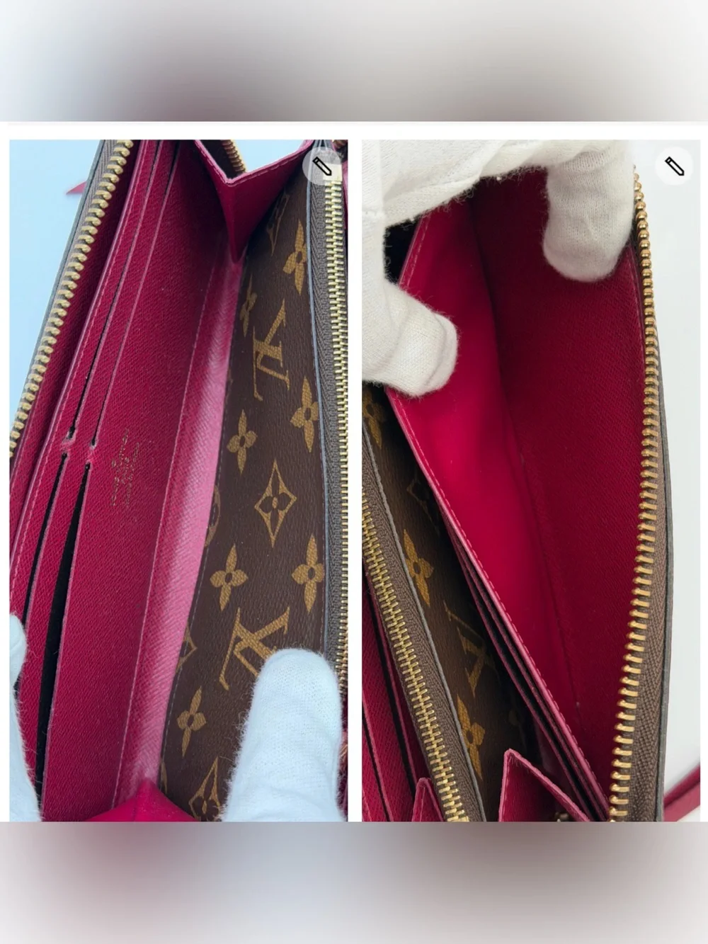 LV Monogram Clemence Zip-Around Wallet Fuschia Interior Great Condition 🤎💗 - Picture 8 of 13
